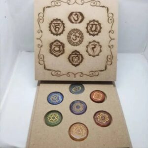 Excel 7 Pcs Seven Chakra Round Shape Stone Set Engraved Chakra Symbol Crystal Holistic Chakra Balancing Reiki Healing Gemstone Kit Size 25-3…
