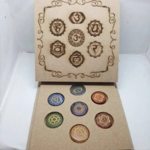 Excel 7 Pcs Seven Chakra Round Shape Stone Set Engraved Chakra Symbol Crystal Holistic Chakra Balancing Reiki Healing Gemstone Kit Size 25-3...
