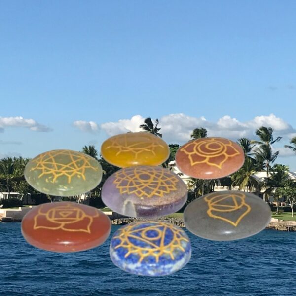 Excel 7 Pcs Seven Chakra Round Shape Stone Set Engraved Chakra Symbol Crystal Holistic Chakra Balancing Reiki Healing Gemstone Kit Size 25-3... - Image 4